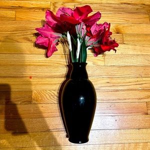 mounth blow glass balos black vase home decor accents with red bouquet flowers